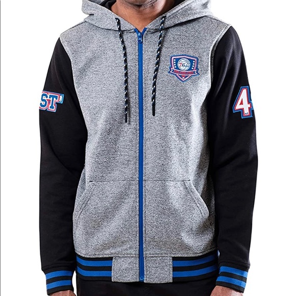 New with Tags - Men’s small NBA Philadelphia 76ers zip up hoodie varsity jacket - Picture 1 of 4